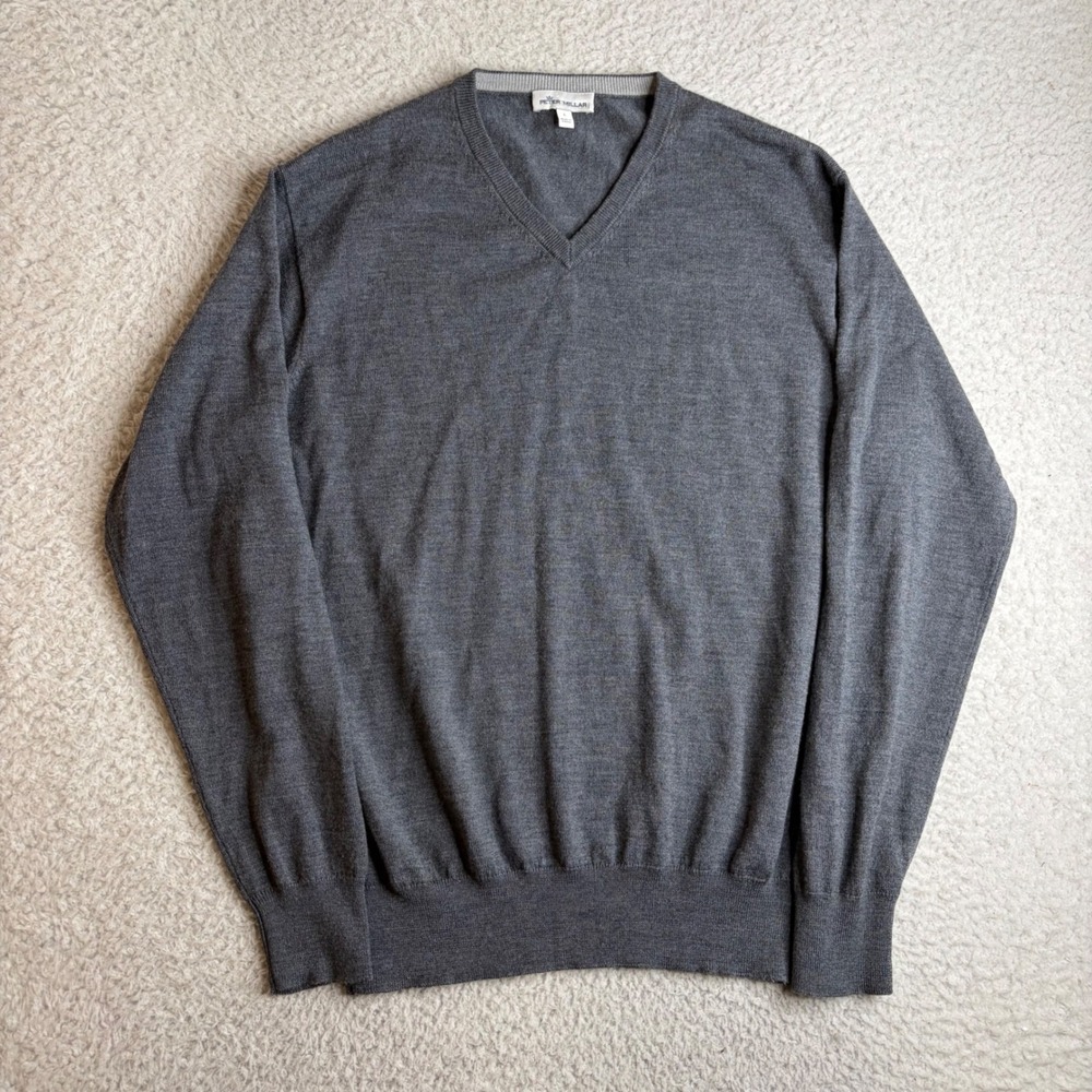 Peter Millar Mens Gray Merino Wool Silk V-Neck Sweater L ME0S13